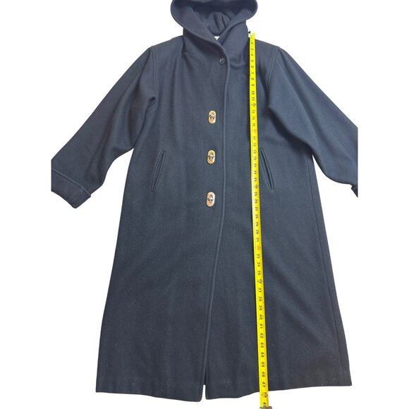Vintage Billi by Billycoat Long Black Wool Overcoat Hooded Heavy Made in USA XL - Picture 6 of 16